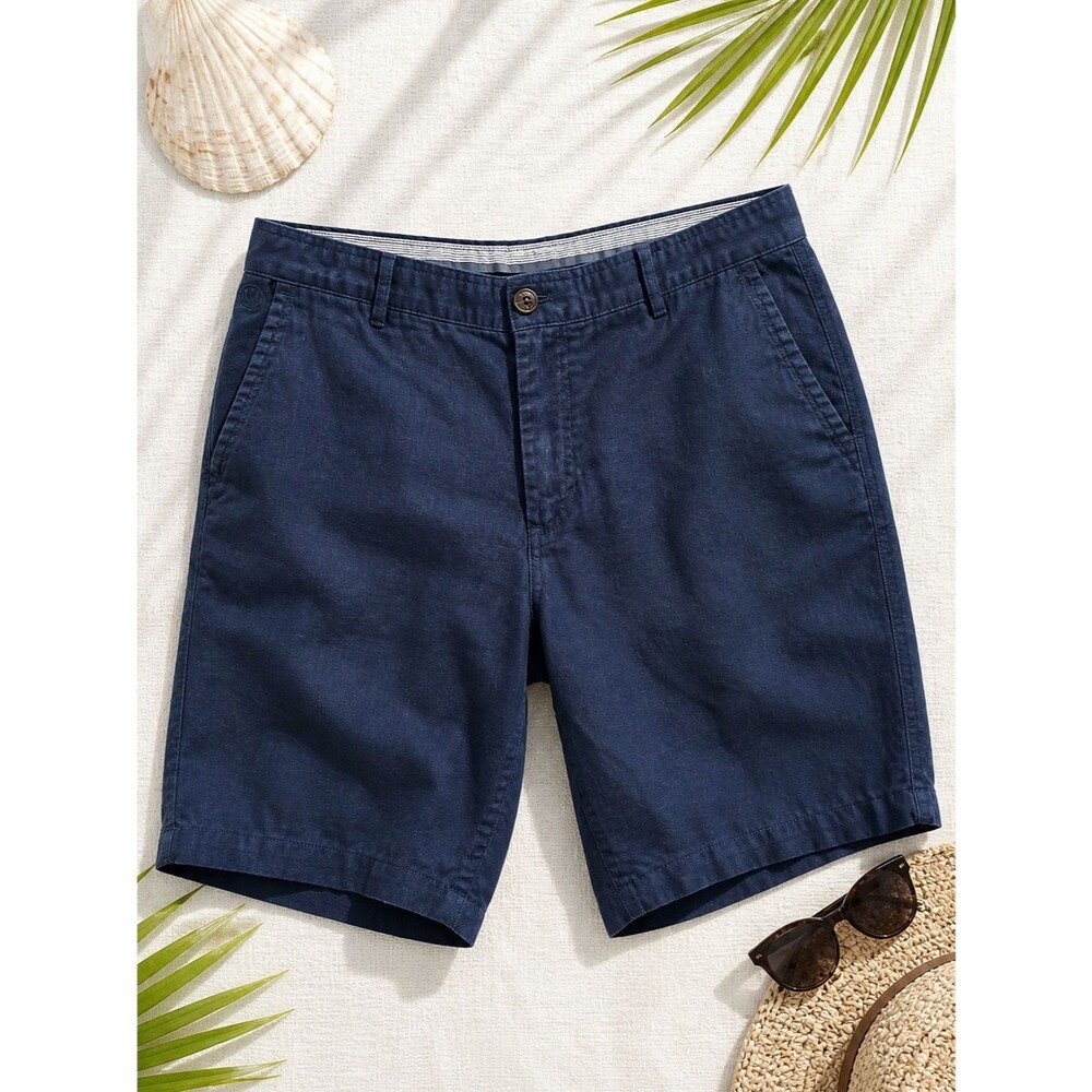 Fat Face Men’s Navy 100% Linen Shorts 38 Classic Fit Flat Front Casual Coastal